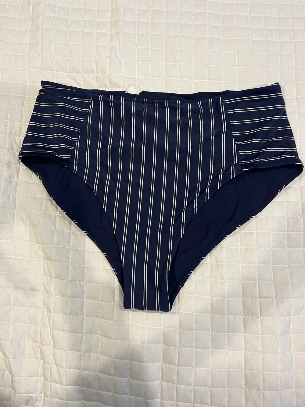Athleta Navy Swim Briefs with White Pinstripes